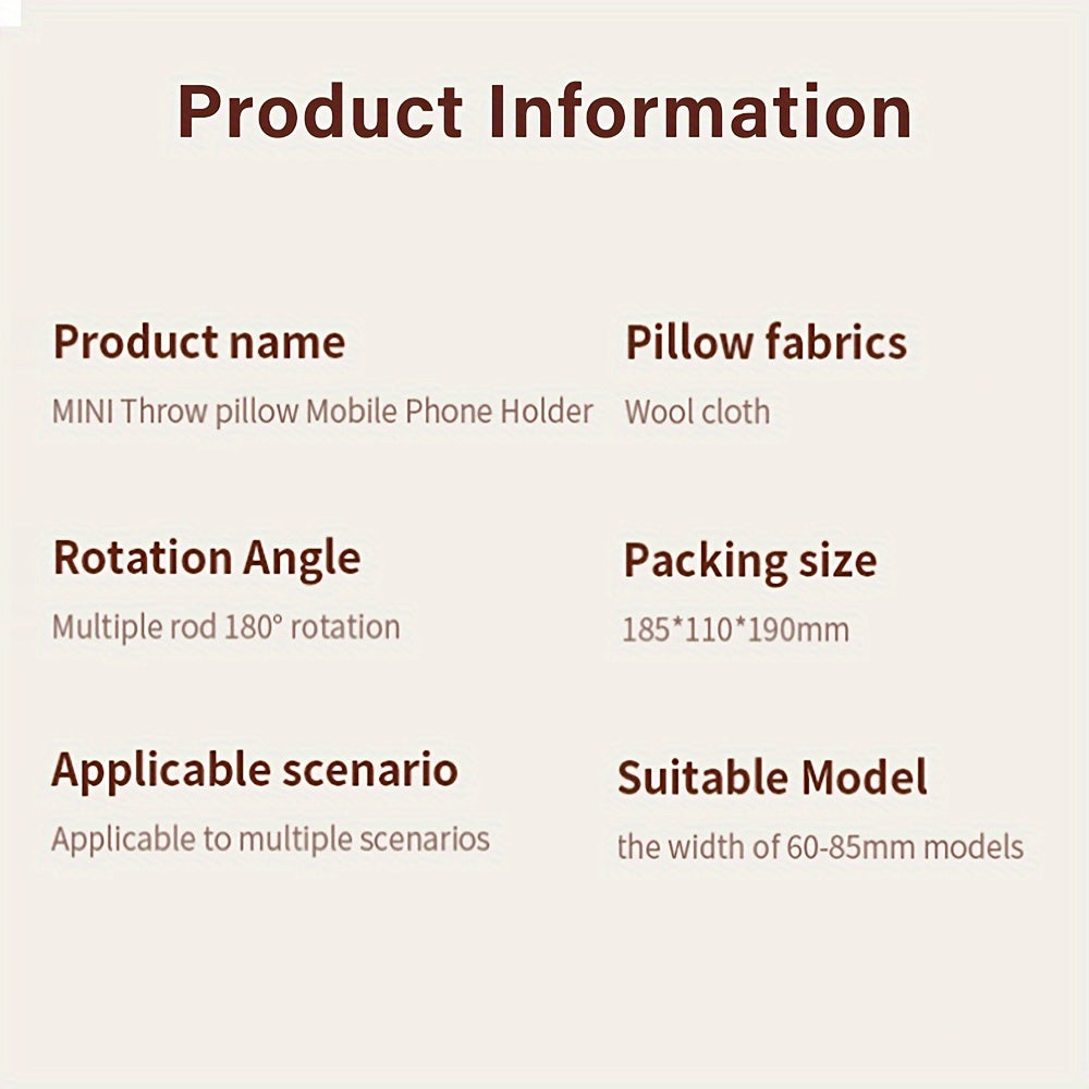 Mini Pillow Phone Holder, Slim and Skin-friendly Plush, Soft Fabric, Multi-angle Adjustable Viewing Angle, Small Size, Suitable for Reading in Bed, Watching TV Series, Stretchable Chuck Suitable for Different Sizes of Smartph